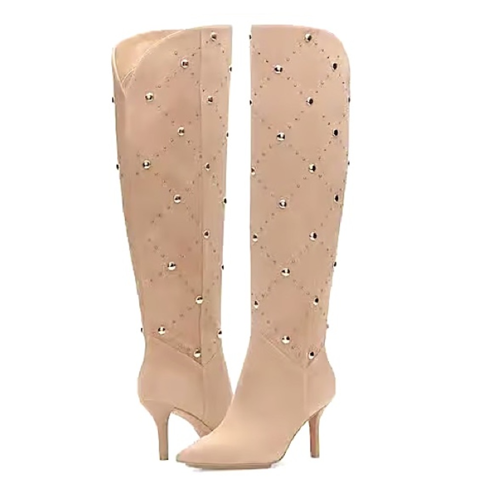 Vince Camuto Fimulie Over the Knee Studded Boots Women’s 9.5 Beige Suede